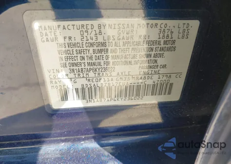 2019 Nissan Sentra Sv z USA, uszkodzony, nr VIN 3N1AB7AP6KY236022